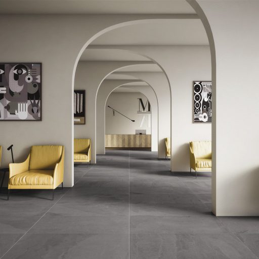 Slide Grey Stone Effect Rectified Porcelain Tile Roomset