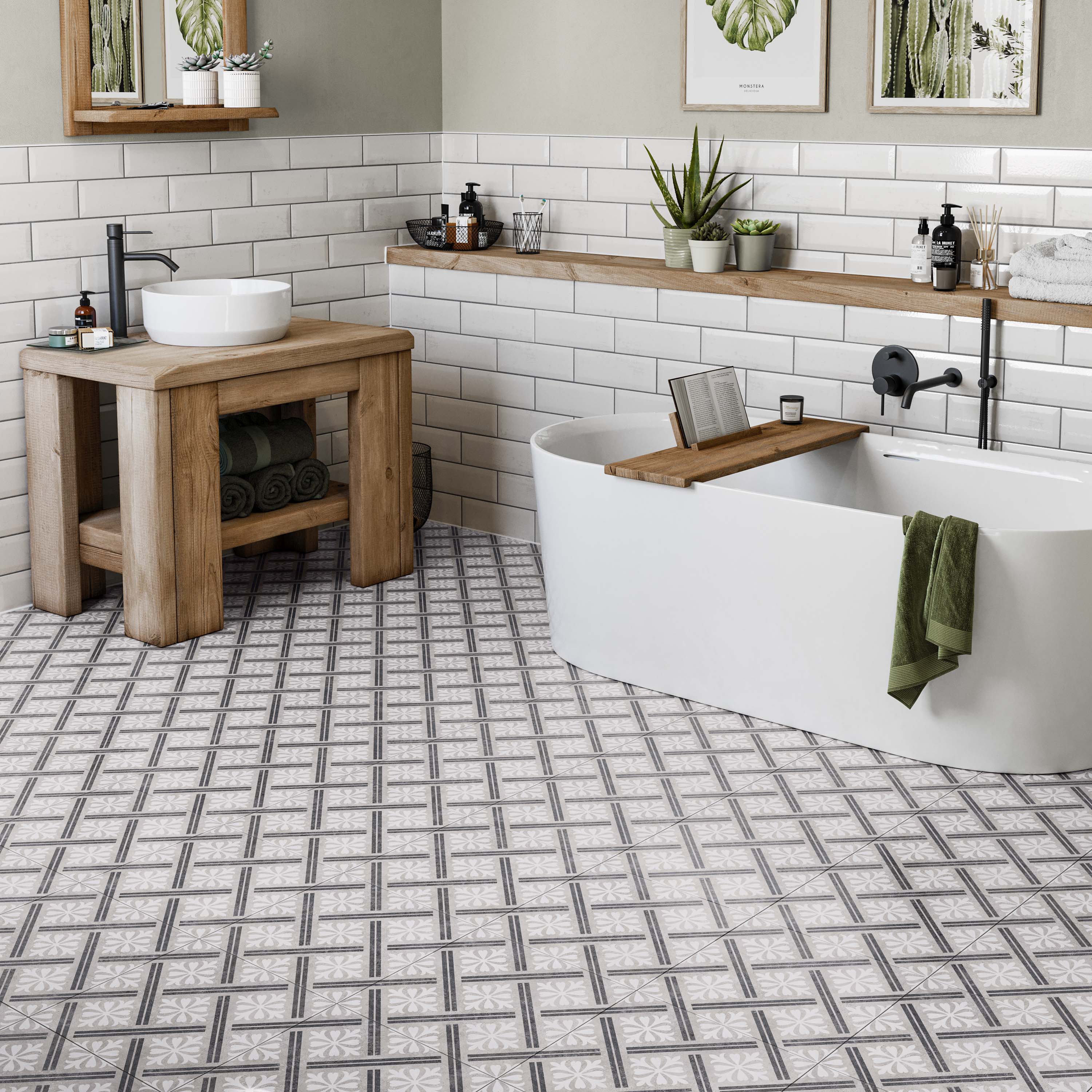 Mondrian Charcoal - Patterned Ceramic Tile - Studio Tiles